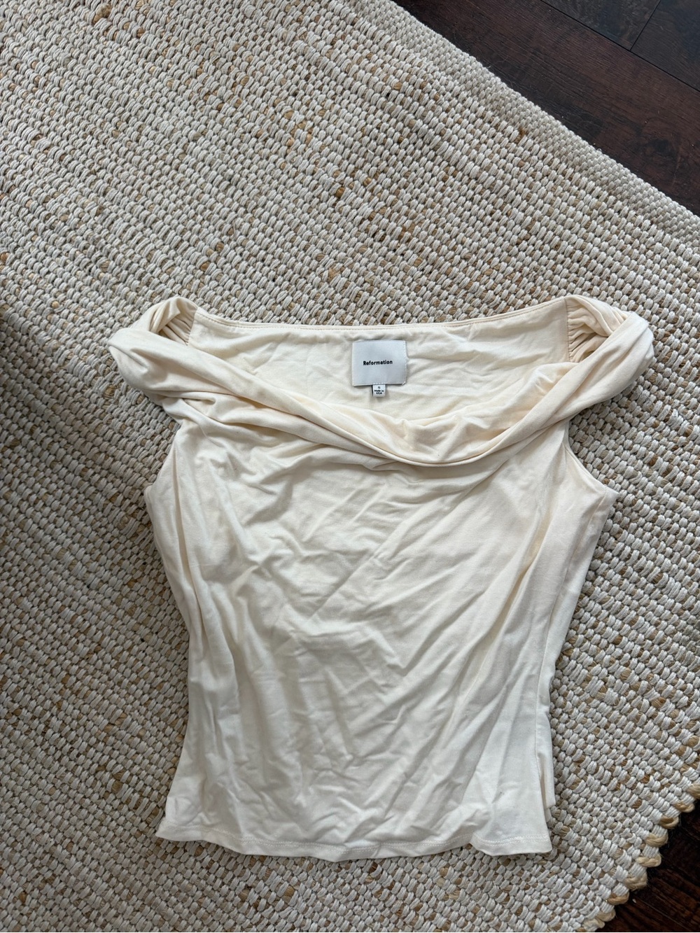 Reformation Cream Draped Off-Shoulder Camisole
